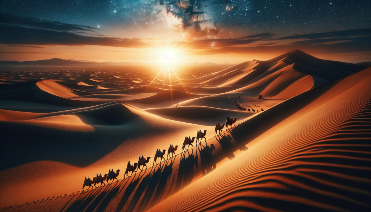 Desert Odyssey: Journey Under the Setting Sun